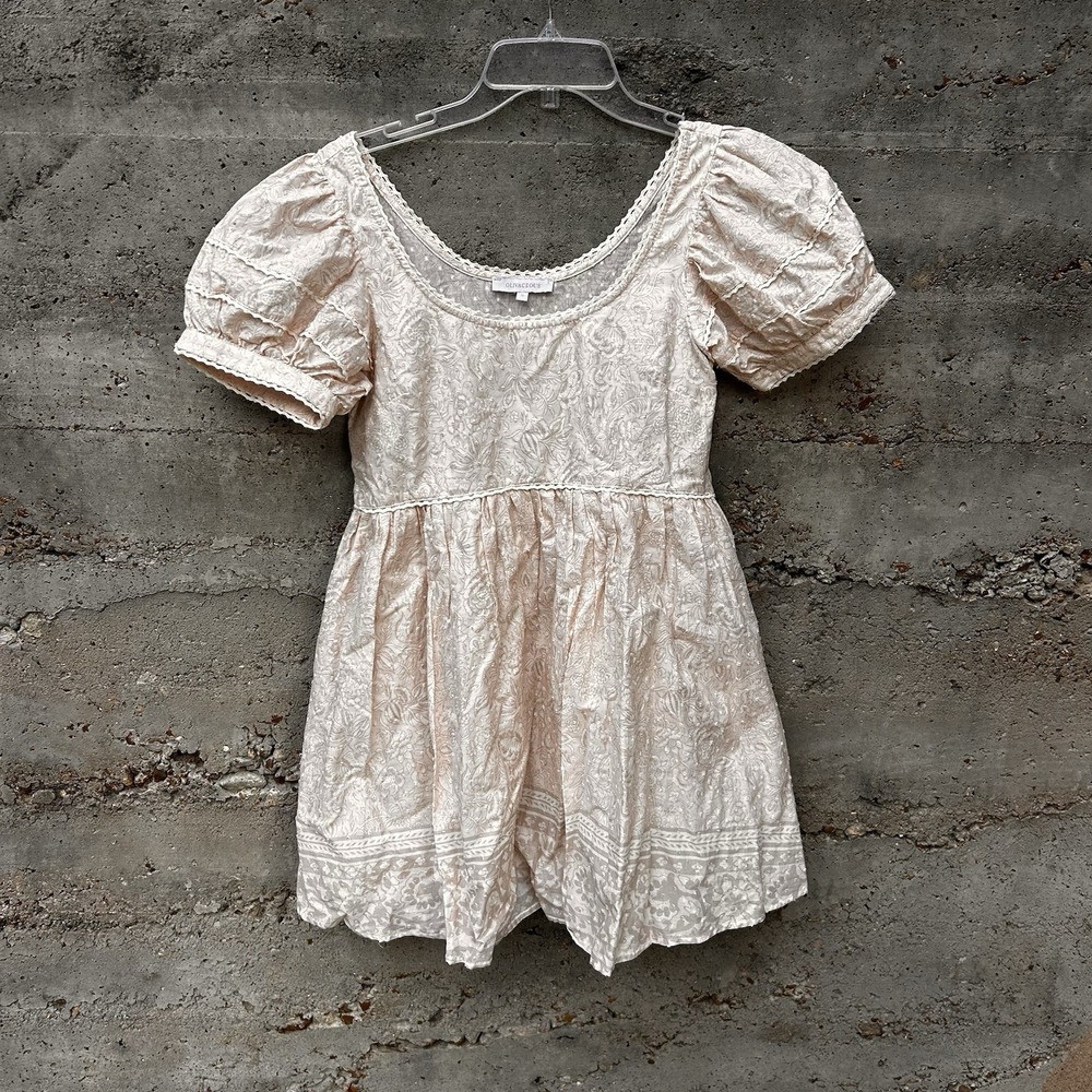Olivaceous Cream Tan Pink Babydoll Cottagecore Coquette Floral Milkmaid Dress S